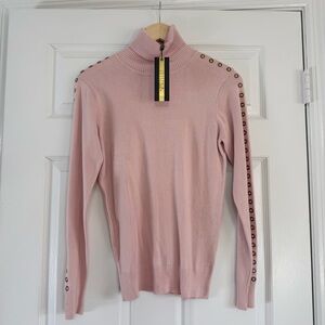 Joseph A Rose Pink Turtleneck Sweater with Grommet Sleeve Detail Size Small NEW